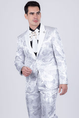 Barabas Wholesale Men's Floral Shiny Design Luxury Peak Lapel Blazer 5BL02 Silver