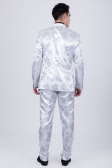 Barabas Wholesale Men's Floral Shiny Design Luxury Peak Lapel Blazer 5BL02 Silver