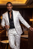 Barabas Wholesale Men's Floral Shiny Design Luxury Peak Lapel Blazer 5BL02 Silver
