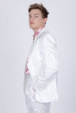 Barabas Wholesale Men's Floral Shiny Design Luxury Peak Lapel Blazer 5BL02 White