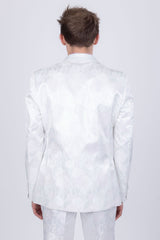 Barabas Wholesale Men's Floral Shiny Design Luxury Peak Lapel Blazer 5BL02 White
