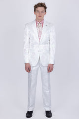 Barabas Wholesale Men's Floral Shiny Design Luxury Peak Lapel Blazer 5BL02 White