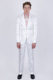 Barabas Wholesale Men's Floral Shiny Design Luxury Peak Lapel Blazer 5BL02 White