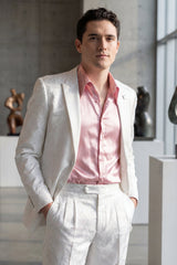 Barabas Wholesale Men's Floral Shiny Design Luxury Peak Lapel Blazer 5BL02 white