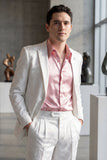 Barabas Wholesale Men's Floral Shiny Design Luxury Peak Lapel Blazer 5BL02 white