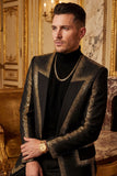 Barabas Wholesale Men's Rhinestone Design Luxury Prom Collarless Blazer 5BL03 Black Gold