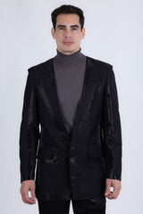 Barabas Wholesale Men's Rhinestone Design Luxury Prom Collarless Blazer 5BL03 Black Black