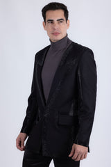 Barabas Wholesale Men's Rhinestone Design Luxury Prom Collarless Blazer 5BL03 Black Black