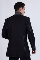 Barabas Wholesale Men's Rhinestone Design Luxury Prom Collarless Blazer 5BL03 Black Black