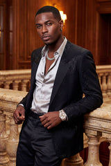 Barabas Wholesale Men's Rhinestone Design Luxury Prom Collarless Blazer 5BL03 Black 