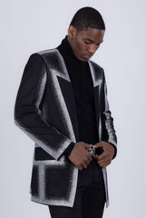 Barabas Wholesale Men's Rhinestone Design Luxury Prom Collarless Blazer 5BL03 Black Silver