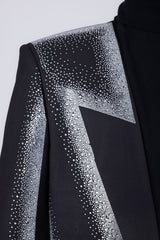 Barabas Wholesale Men's Rhinestone Design Luxury Prom Collarless Blazer 5BL03 Black Silver