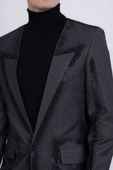 Barabas Wholesale Men's Rhinestone Design Luxury Prom Collarless Blazer 5BL03 Charcoal Black