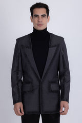Barabas Wholesale Men's Rhinestone Design Luxury Prom Collarless Blazer 5BL03 Charcoal Black