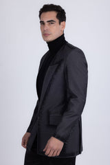Barabas Wholesale Men's Rhinestone Design Luxury Prom Collarless Blazer 5BL03 Charcoal Black