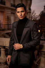 Barabas Wholesale Men's Rhinestone Design Luxury Prom Collarless Blazer 5BL03 Black Charcoal
