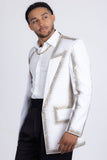 Barabas Wholesale Men's Rhinestone Design Luxury Prom Collarless Blazer 5BL03 White Gold