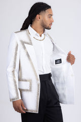 Barabas Wholesale Men's Rhinestone Design Luxury Prom Collarless Blazer 5BL03 White Gold