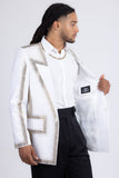 Barabas Wholesale Men's Rhinestone Design Luxury Prom Collarless Blazer 5BL03 White Gold
