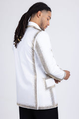 Barabas Wholesale Men's Rhinestone Design Luxury Prom Collarless Blazer 5BL03 White Gold
