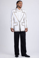 Barabas Wholesale Men's Rhinestone Design Luxury Prom Collarless Blazer 5BL03 White Gold