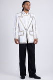 Barabas Wholesale Men's Rhinestone Design Luxury Prom Collarless Blazer 5BL03 White Gold