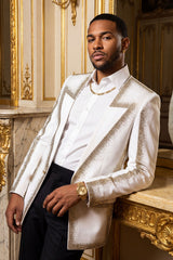 Barabas Wholesale Men's Rhinestone Design Luxury Prom Collarless Blazer 5BL03 White Gold