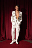 Barabas Wholesale Men's Rhinestone Design Luxury Prom Collarless Blazer 5BL03 White Gold