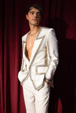 Barabas Wholesale Men's Rhinestone Design Luxury Prom Collarless Blazer 5BL03 White Gold