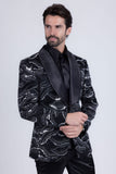 Barabas Wholesale Men's Sequin Geometric Shiny Design Shawl Lapel Blazer 5BL04 Black Silver
