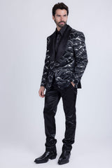 Barabas Wholesale Men's Sequin Geometric Shiny Design Shawl Lapel Blazer 5BL04 Black Silver