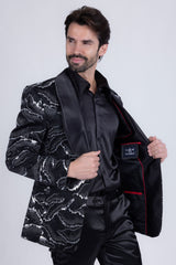 Barabas Wholesale Men's Sequin Geometric Shiny Design Shawl Lapel Blazer 5BL04 Black 