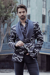 Barabas Wholesale Men's Sequin Geometric Shiny Design Shawl Lapel Blazer 5BL04 Navy