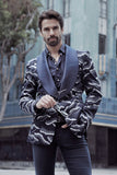 Barabas Wholesale Men's Sequin Geometric Shiny Design Shawl Lapel Blazer 5BL04 Navy