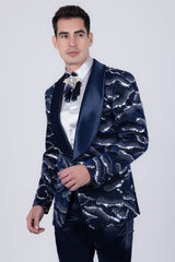 Barabas Wholesale Men's Sequin Geometric Shiny Design Shawl Lapel Blazer 5BL04 Blue