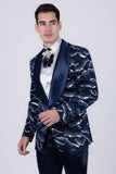 Barabas Wholesale Men's Sequin Geometric Shiny Design Shawl Lapel Blazer 5BL04 Blue