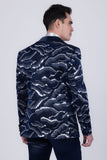 Barabas Wholesale Men's Sequin Geometric Shiny Design Shawl Lapel Blazer 5BL04 Navy