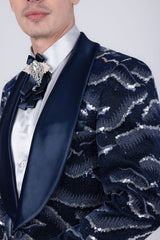 Barabas Wholesale Men's Sequin Geometric Shiny Design Shawl Lapel Blazer 5BL04 Blue
