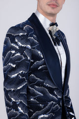 Barabas Wholesale Men's Sequin Geometric Shiny Design Shawl Lapel Blazer 5BL04 Blue