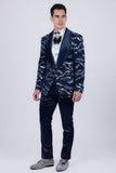 Barabas Wholesale Men's Sequin Geometric Shiny Design Shawl Lapel Blazer 5BL04 Navy