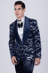 Barabas Wholesale Men's Sequin Geometric Shiny Design Shawl Lapel Blazer 5BL04 Blue