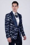 Barabas Wholesale Men's Sequin Geometric Shiny Design Shawl Lapel Blazer 5BL04 Blue