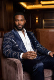 Barabas Wholesale Men's Sequin Geometric Shiny Design Shawl Lapel Blazer 5BL04 Navy Silver