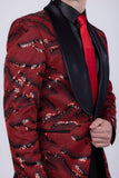 Barabas Wholesale Men's Sequin Geometric Shiny Design Shawl Lapel Blazer 5BL04 Red