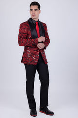 Barabas Wholesale Men's Sequin Geometric Shiny Design Shawl Lapel Blazer 5BL04 Red