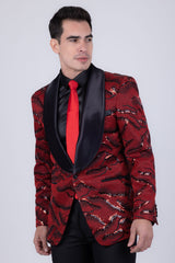 Barabas Wholesale Men's Sequin Geometric Shiny Design Shawl Lapel Blazer 5BL04 Burgundy