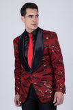 Barabas Wholesale Men's Sequin Geometric Shiny Design Shawl Lapel Blazer 5BL04 Burgundy