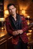 Barabas Wholesale Men's Sequin Geometric Shiny Design Shawl Lapel Blazer 5BL04 Red Black 