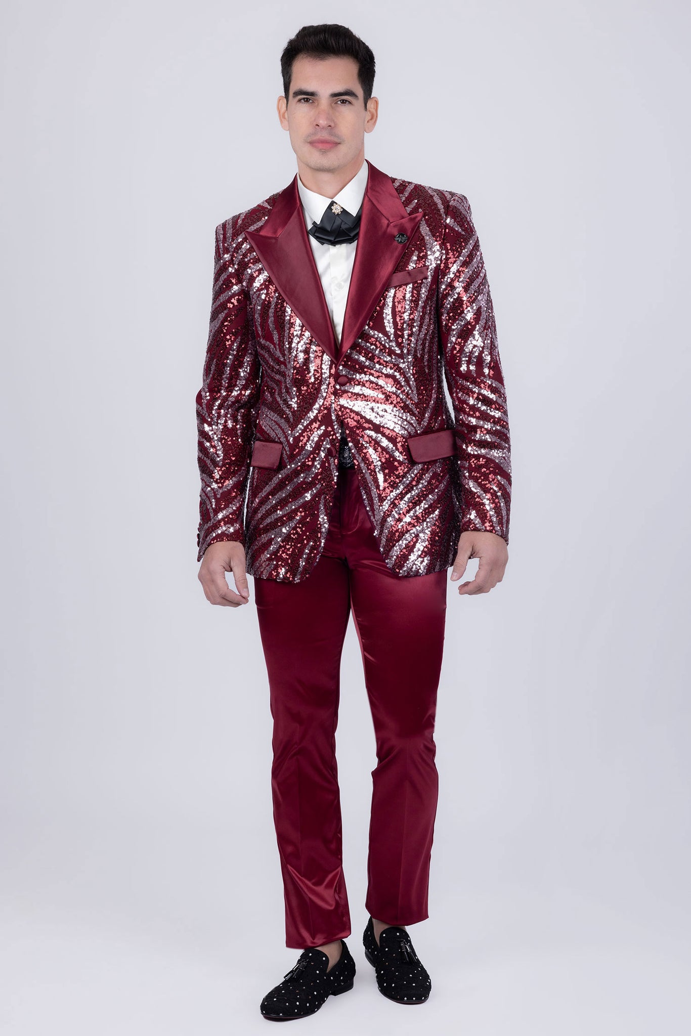 Barabas Wholesale Men's Sequins Geometric Design Luxury Peak Lapel Blazer 5BL05 Wine