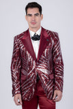 Barabas Wholesale Men's Sequins Geometric Design Luxury Peak Lapel Blazer 5BL05 Wine